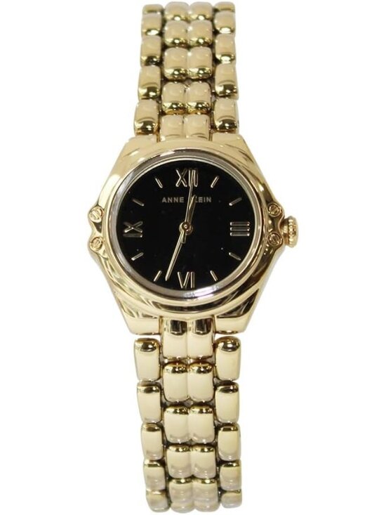Anne Klein Women\'s Black And Gold Analog Quartz Adjustable Round Bracelet Watch